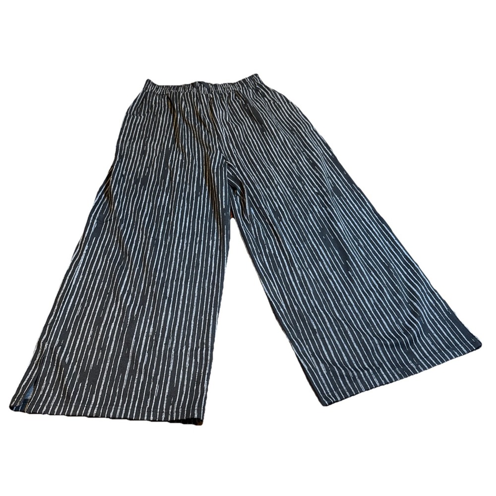 NWT YESNO Women's XL Wide Leg Pants Black‎ White Striped Elastic Waist Casual